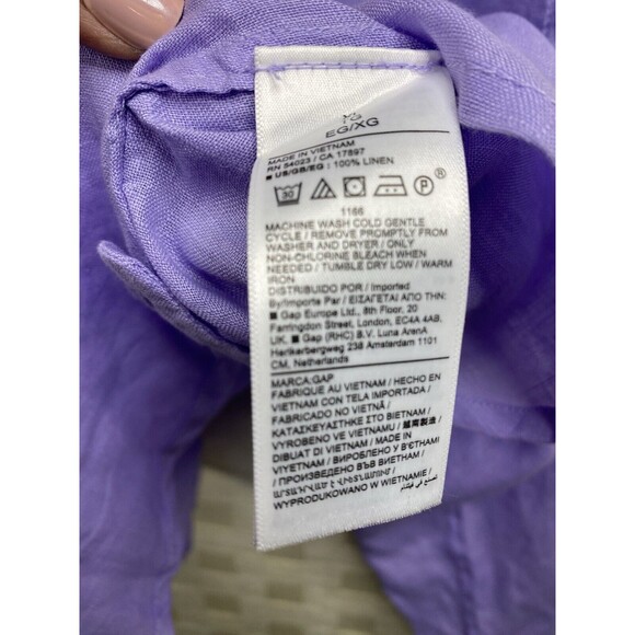 GAP Women Linen Shirt Long Sleeves Cropped Casual Minimalist Classic PURPLE XL - Picture 8 of 12
